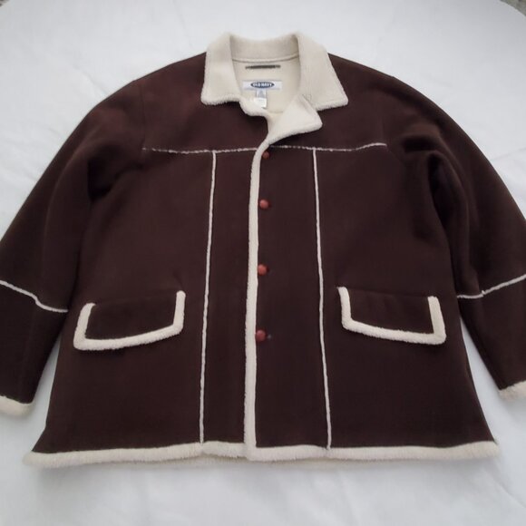EUC Mens Y2K Brown Sherpa-Lined Faux Suede Coat Old Navy Sz XL Heritage Workwear - Picture 2 of 12